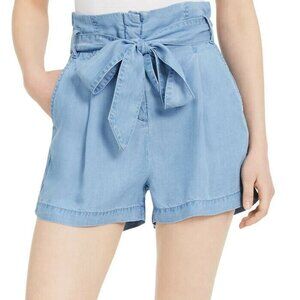 𝅺JR377 Numero Blue Juniors' Chambray Cotton Paperbag-Waist Shorts Size M